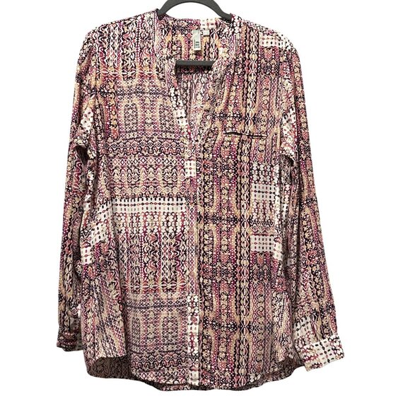 Kut From The Kloth Womens Multicolor Patterned Button-Front Blouse XL Polyester - Picture 1 of 8